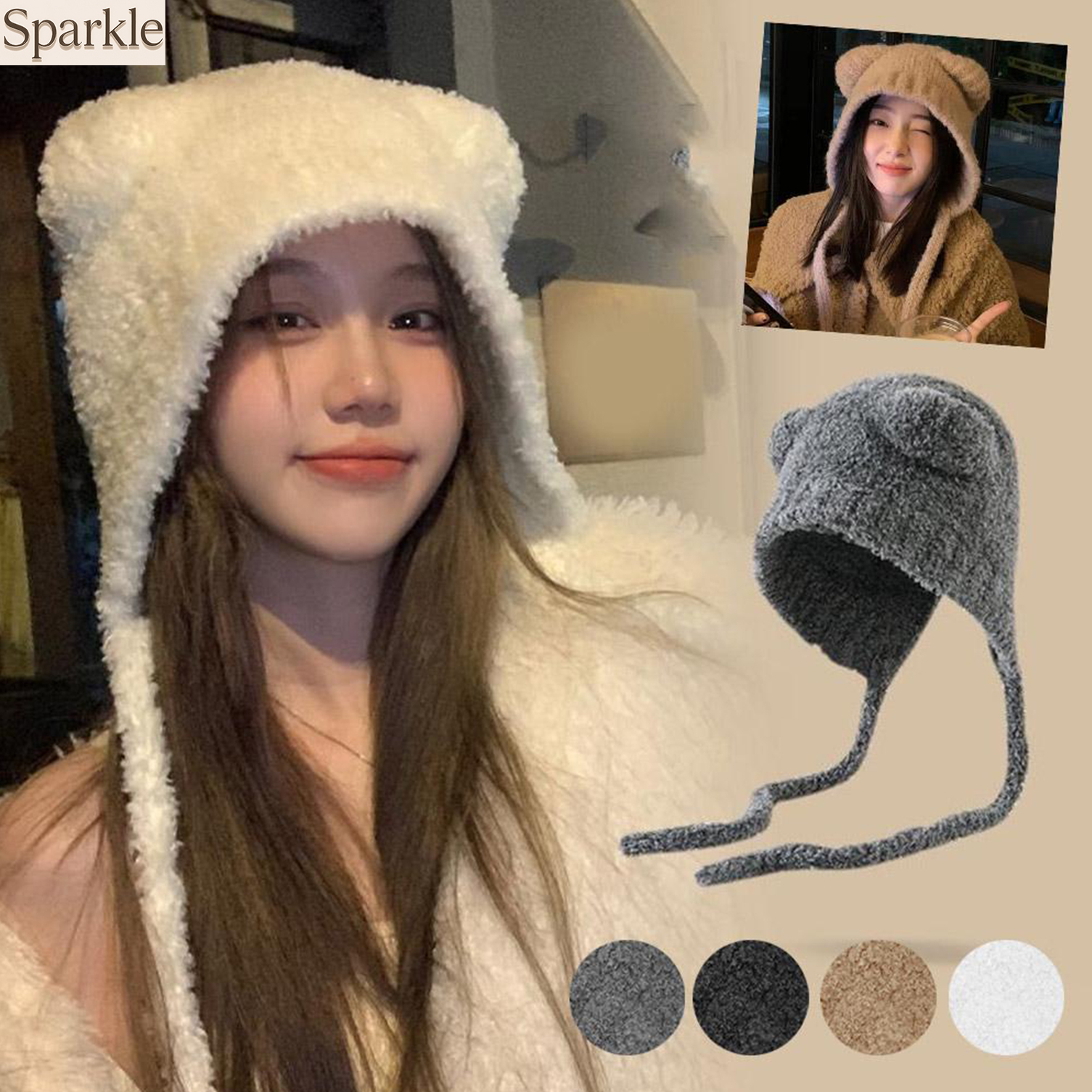 Beanie Winter Hat - Winter Plush Bear Ear Wool Hat
